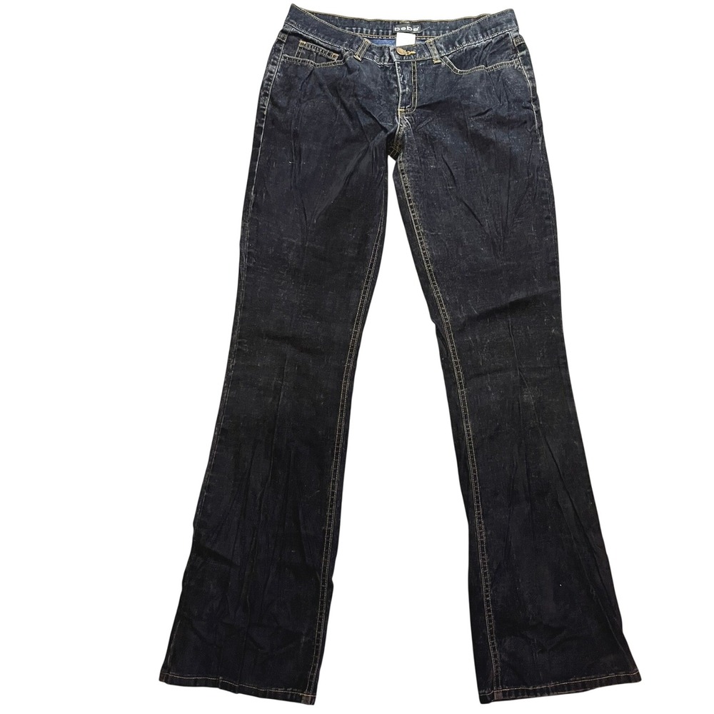 Vintage Bebe Flare Leg Jeans Dark 0Wash Flocked Denim Low Rise Y2K Size 8